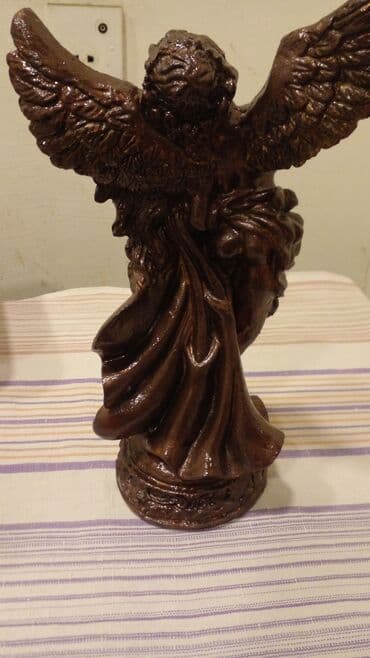 ev ucun heykəllər: Bürünc rəngli dekorativ heykəl – qanadlı mələk kompozisiyası - — 2