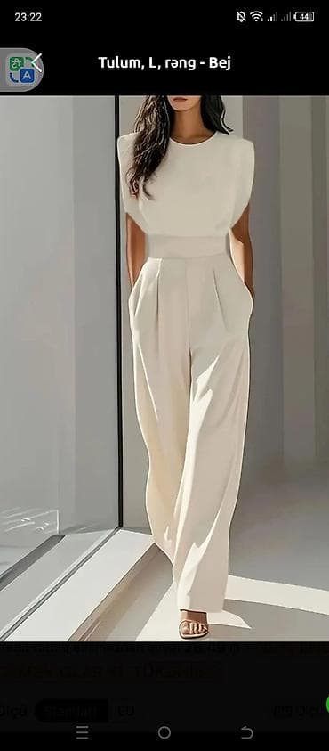 kofta modelleri: Tulum – qadın üçün, ölçü L, rəng: bej - Model: Şalvarlı tulum - Üst — 1