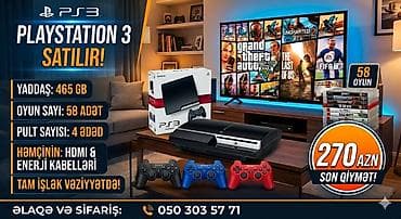 PlayStation 3 satılır - Yaddaş: 465 GB - Oyun sayı: 58 ədəd - Pult