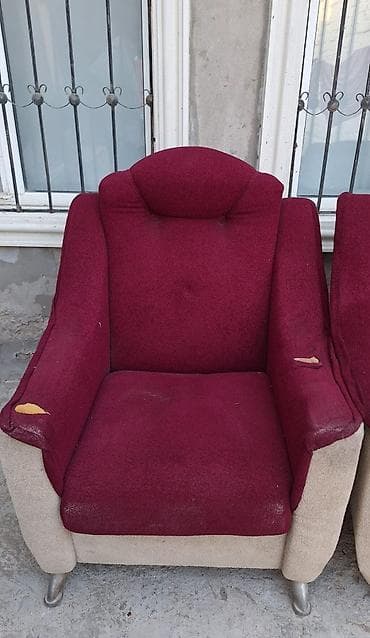 Divan və kreslo dəstləri: Mebel dəsti – divan və 4 kreslo - Rəng: tünd bordo oturacaq və arxa — 2