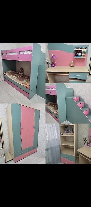 077 613 12 74 Uşaq otağı üçün mebel dəsti – çarpayı, yazı masası — 1