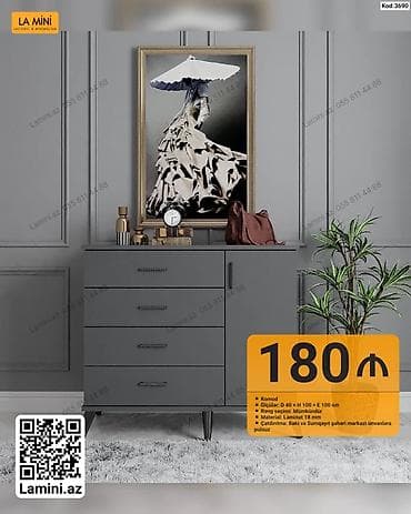 taxta komod: Minimalist üslubda komod. Ölçüləri: dərinlik 40 sm, hündürlük 100 sm — 1