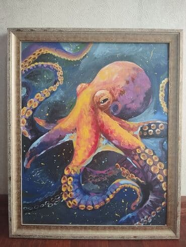 Akril tablo – “Ahtapot” - Süjet: Dəniz mövzusunda parlaq, dinamik