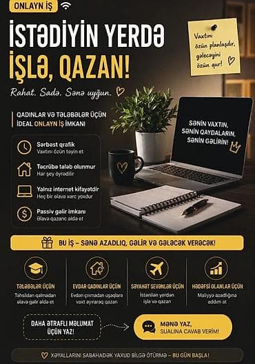 Onlayn iş imkanı – istədiyin yerdə işlə, qazan! Rahat, sadə və sənə lalafo.az -da Onlayn iş imkanı – istədiyin yerdə işlə, qazan! Rahat, sadə və sənə