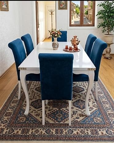 bag ucun stol stul: Qonaq otağı üçün, İşlənmiş, Açılmayan, Dördbucaq masa, 6 stul — 1