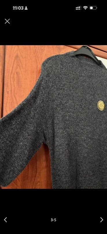 Нижнее белье: Tünd boz rəngdə trikotaj paltar/sviter-tunik. - Model: düz kəsimli — 3