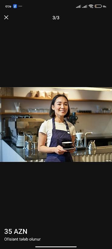 restoran: Ofisiant tələb olunur, Kafe, Gündəlik ödəniş, İstənilən yaş, 1 ildən az təcrübə — 2