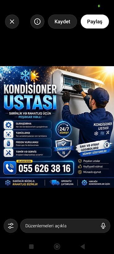 Kondisioner ustası xidməti Peşəkar həll: sərinlik və rahatlıq üçün