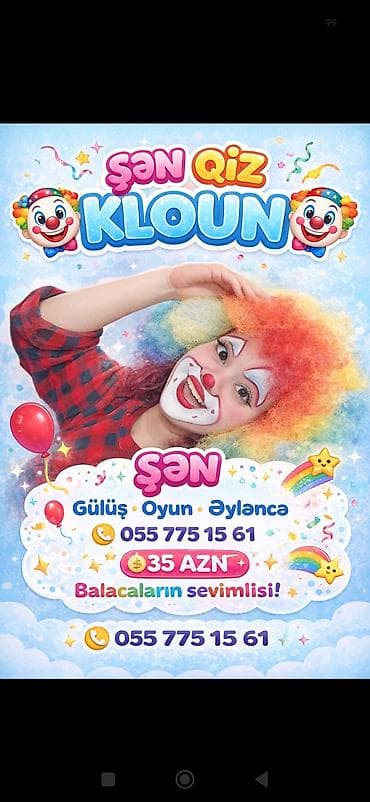 Şən Qız Kloun xidməti - Uşaqlar üçün gülüş, oyun və əyləncə proqramı
