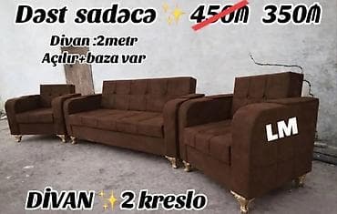 kohnə kreslo: Yeni, Divan, 2 kreslo, Divan, Bazalı, Açılan — 1