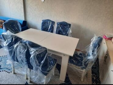 oturacaqlar: Qonaq otağı üçün, Yeni, Açılmayan, Dördbucaq masa, 6 stul — 3