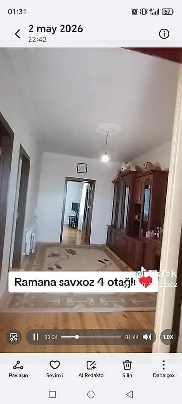 ramanada satilan bina evleri: Ramana sovxoz ərazisində 4 otaqlı mənzil/ev. Xüsusiyyətlər: - Geniş — 8