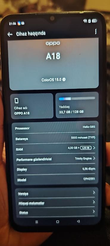 Oppo A18, 128 GB, rəng - Qara