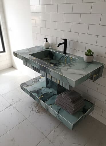 demir list qiymeti: Mərmər effektli konsol-lavabo modulu - Material: Parlaq səthli — 2