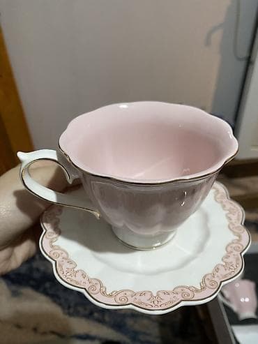 yun destler: Çay dəsti, rəng - Çəhrayı, Farfor, 6 nəfərlik — 3