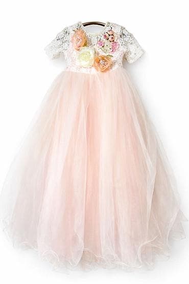 Şortlar: Uşaq üçün zərif ziyafət geyimi – açıq pudra rəngində tül ətəkli — 1