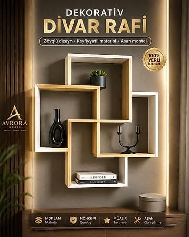 divarda kitab refleri: Yeni, Dekorativ rəf, Azərbaycan — 1