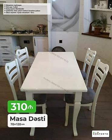 ag masa: Masa dəsti – 70×120 sm - Komplekt: 1 masa + 4 stul - Mexanizm — 1