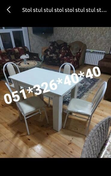 Masa və oturacaq dəstləri: Qonaq otağı üçün, Yeni, Açılan, Dördbucaq masa, 2 stul — 14