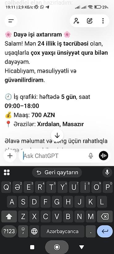 xırdalanda dayə işi: Daya xidməti 24 illik təcrübəyə malik, uşaqlarla çox yaxşı ünsiyyət — 1