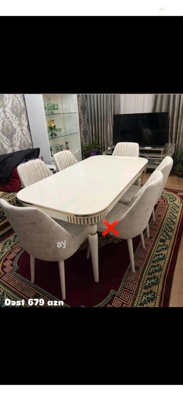 plastik stol stul satilir: Qonaq otağı üçün, Açılmayan, Oval masa, 6 stul — 1