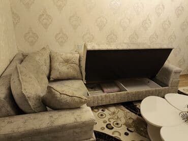 Столы и стулья: Угловой диван, Б/у, Раскладной, С подъемным механизмом, Ткань — 2