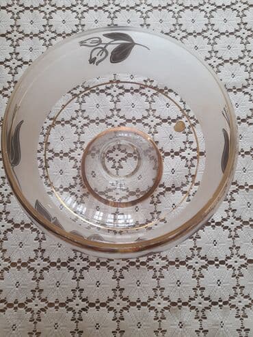 heinz kaşaları: Şüşə ayaqlı meyvə/qənd qabı - Material: qalın şüşə - Dizayn: dumanlı — 2