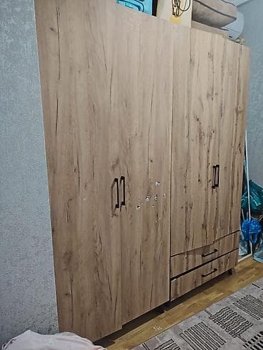 yataxt dəsdi: Yataq otağı mebel dəsti – təbii palıd teksturalı, qara detallar ilə — 3