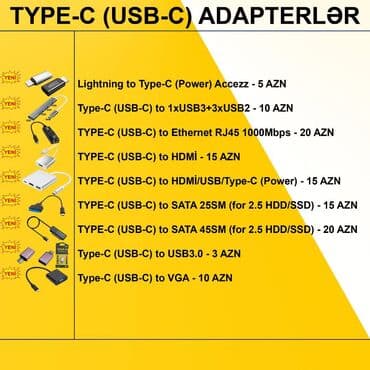 Adapterlər/Keçidlər ⭐AV to VGA – 15 AZN ⭐AV to HDMİ – 12 AZN ⭐Display — 5
