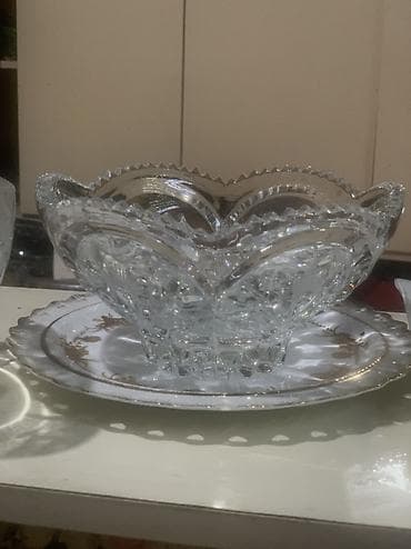 çaynı servis: Zərif naxışlı şüşə/biçimli kristal qab dəsti - Üst hissəsi dalğalı — 1