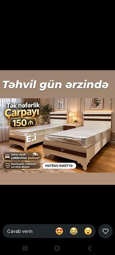 dolab gence: Tək nəfərlik çarpayı – 90x200 sm ölçüdə. Sadə və zövqlü dizayna — 1
