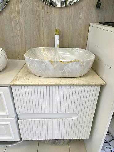 mebel materialı: Mərmər üstlü vannaya mebel dəsti – üstəgəl qab formalı seramik çanaq — 1