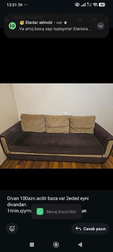 Divan 100azn.acilir baza var 2eded eyni divandan. 1rinin.qiymeti