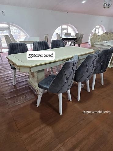 kohnə stul: Qonaq otağı üçün, Açılmayan, Dördbucaq masa, 6 stul — 1
