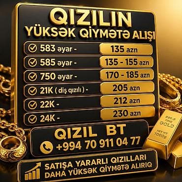 Xidmət: Qızılın yüksək qiymətlə alınması Qəbul edilən əyar və alış
