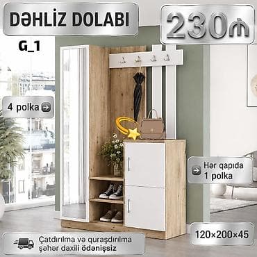 kolidor skafi: Dəhliz dolabı G_1 - Ölçülər: 120 x 200 x 45 sm - Material/üslub: ağ — 1