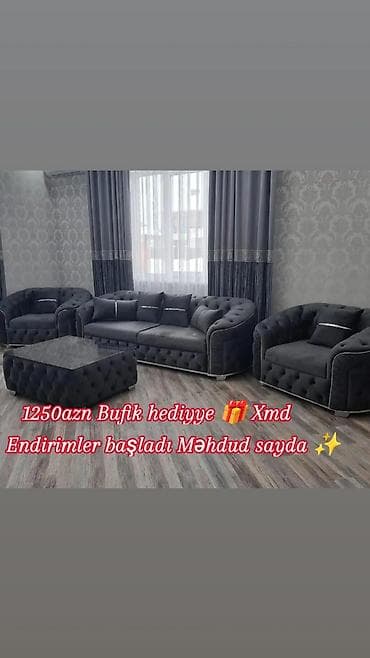 Qonaq otağı üçün 3+1+1 dəst yumşaq mebel - 1 ədəd 3 nəfərlik divan - 2