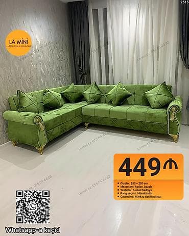 mini divan: Künc divan, Açılan, Bazalı, Vеlur parça, Şəhərdaxili pulsuz çatdırılma — 1