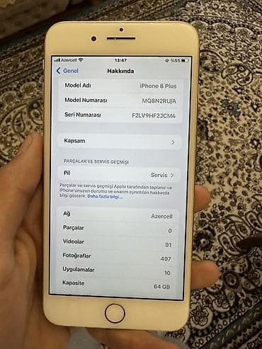 xiomi redmi 9 t: IPhone 8 Plus, 64 GB, Qızılı, Barmaq izi — 8