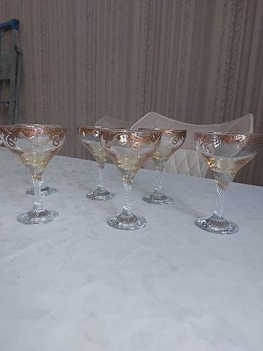 Qədəhlər, rəng - Qızılı, Şüşə, 6 ədədli dəst