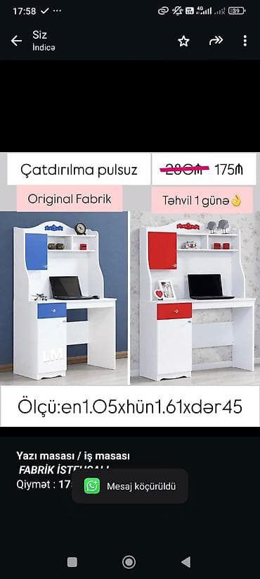 *Yazı masası / iş masası* _*FABRİK İSTEHSALI*_ Qiymət : *175₼* sex