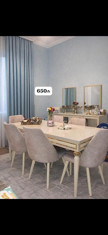 Для гостиной, Нераскладной, Прямоугольный стол, 6 стульев