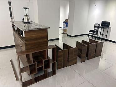 stul bar: Mətbəx adası və modul rəf dəsti - Material: ağac teksturalı laminat — 1