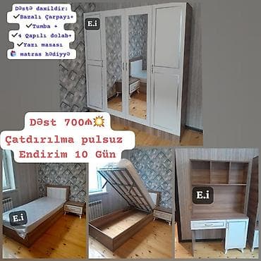 Təknəfərlik çarpayı, Dolab, 2 tumba, Yeni — 1