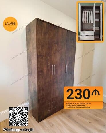qapi mdf: Açılan, 3 qapılı Düz dolab, Qarderob, paltar dolabı — 1
