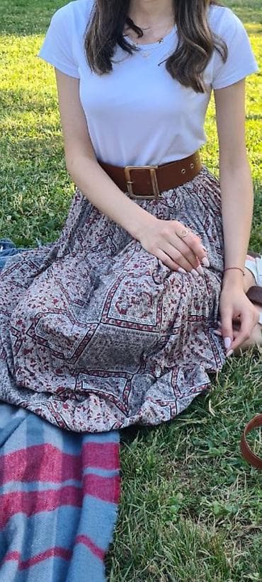 uzun boğaz: Bohem üslubunda uzun ətək - Model: yüksək belli, A-kəsim, pliselı — 2