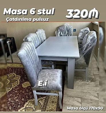 damla divan desti: Qonaq otağı üçün, Yeni, Açılmayan, Dördbucaq masa, 6 stul — 2