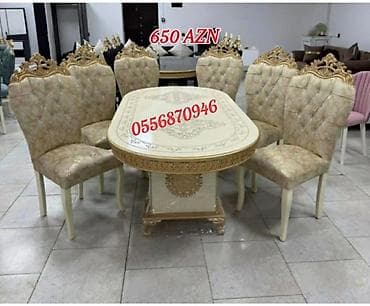 Qonaq otağı üçün, Yeni, Açılmayan, Oval masa, 6 stul