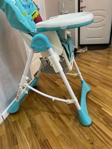 Oyuncaqlar: Uşaq yemək stulu – açıq mavi/ağ rəng, ayıcığlı naxış. Xüsusiyyətlər — 3