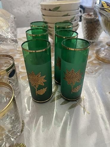 Stəkanlar, rəng - Yaşıl, Şüşə, 6 ədədli dəst